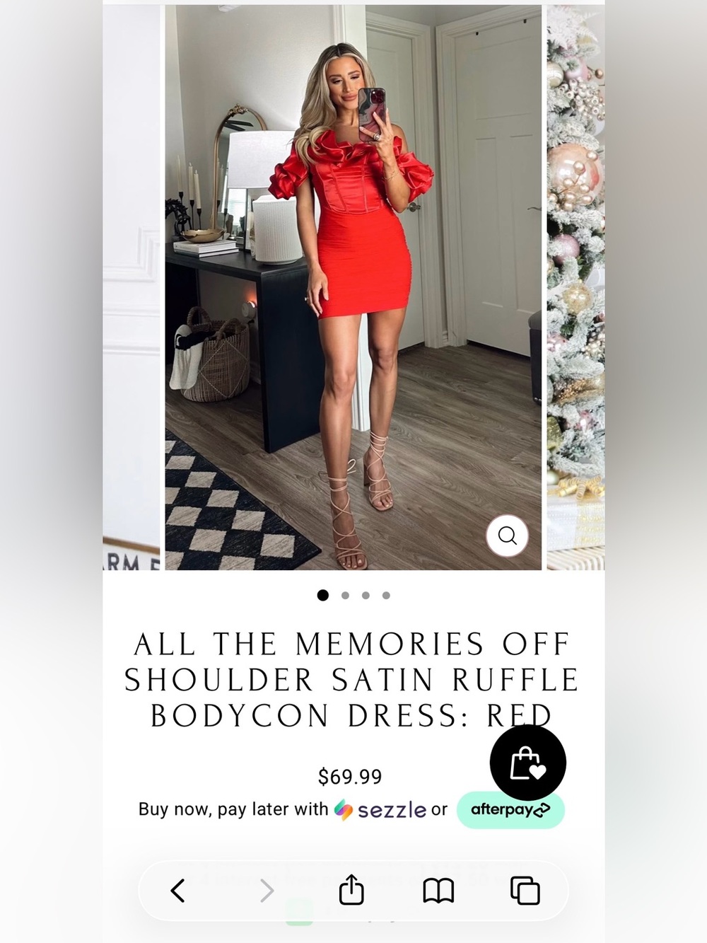 Red Off-Shoulder Satin Ruffle Bodycon Dress